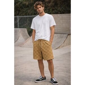 Vans Range Checkered Corduroy Tan Surf Skate Shorts Small Loose Fit Relaxed